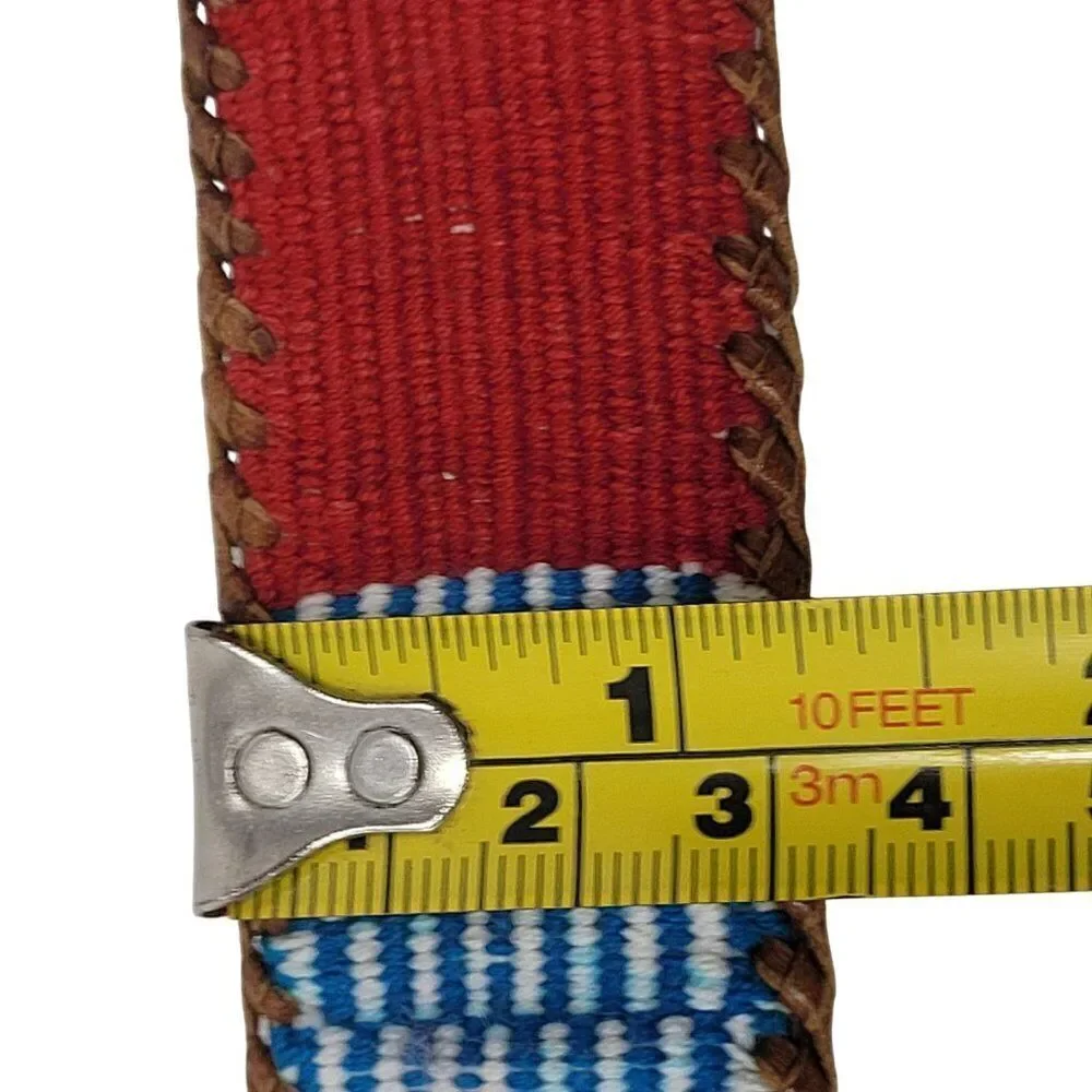 Vintage Handwoven Leather Patchwork Textile Belt M Southwestern‎ Colorful